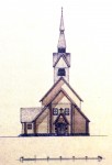 Kiriku läänefassaad, projekt 1907. Foto: Repro raamatust: "Ruhnu uus kirik: 1912-2012"