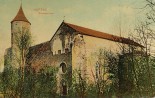 Trükitud koloreeritud postkaart. Haapsalu. Lossi kirik. Nurkvaade fassaadile; näha torni (vasakul) ja portaali (keskel). . Autor: kirjastaja: R.von der Ley. Aasta: ca.1905.a.. #F 16370